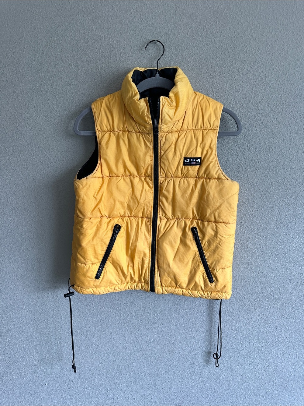 Y2K The Limited Yellow Quilted USA Puffer Vest Small